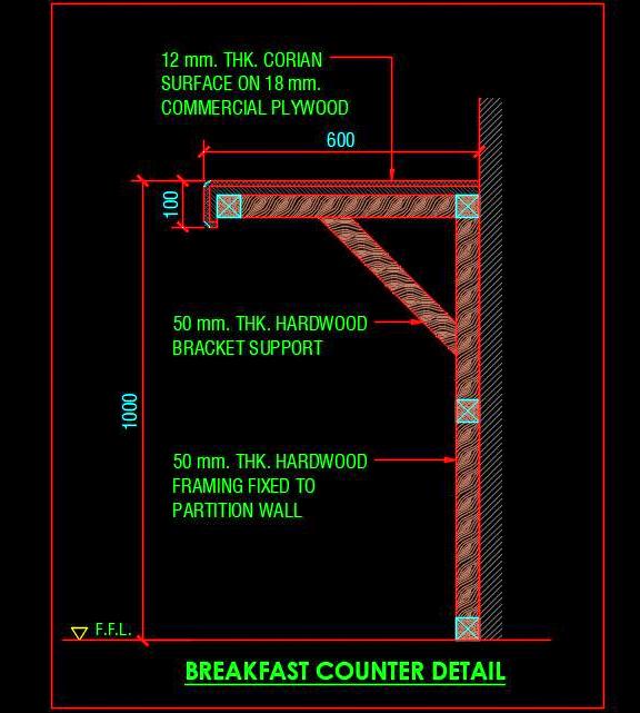 Breakfast Counter Sectional Detail Free Cad Block